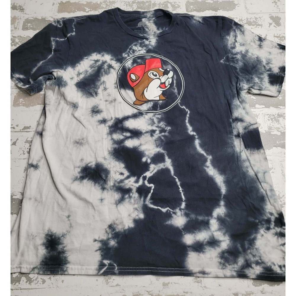 Bucee's Here for the Snacks T-Shirt Black/White Tie Dye Women's Large‎